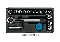 Набір головок торцевих VOREL : квадрат 1/4", М4-13 мм з тріщаткою [16 Од.] [20]