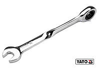 Ключ ріжково-накидний, кручений 90° з тріщаткою YATO : М= 14 x 192 мм, HRC 40-45, Cr-V [25/100]