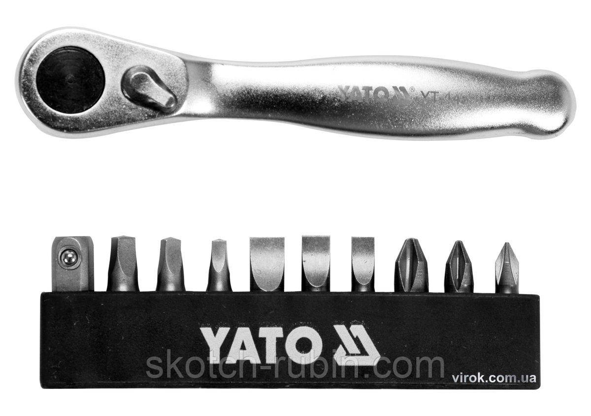 Набір насадок викруткових з тріщаткою YATO : 1/4", PH, SL, SQ, L= 25 мм, 11 шт [25/50]