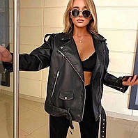 Куртка косуха жіноча подовжена екошкіра на підкладі 8018