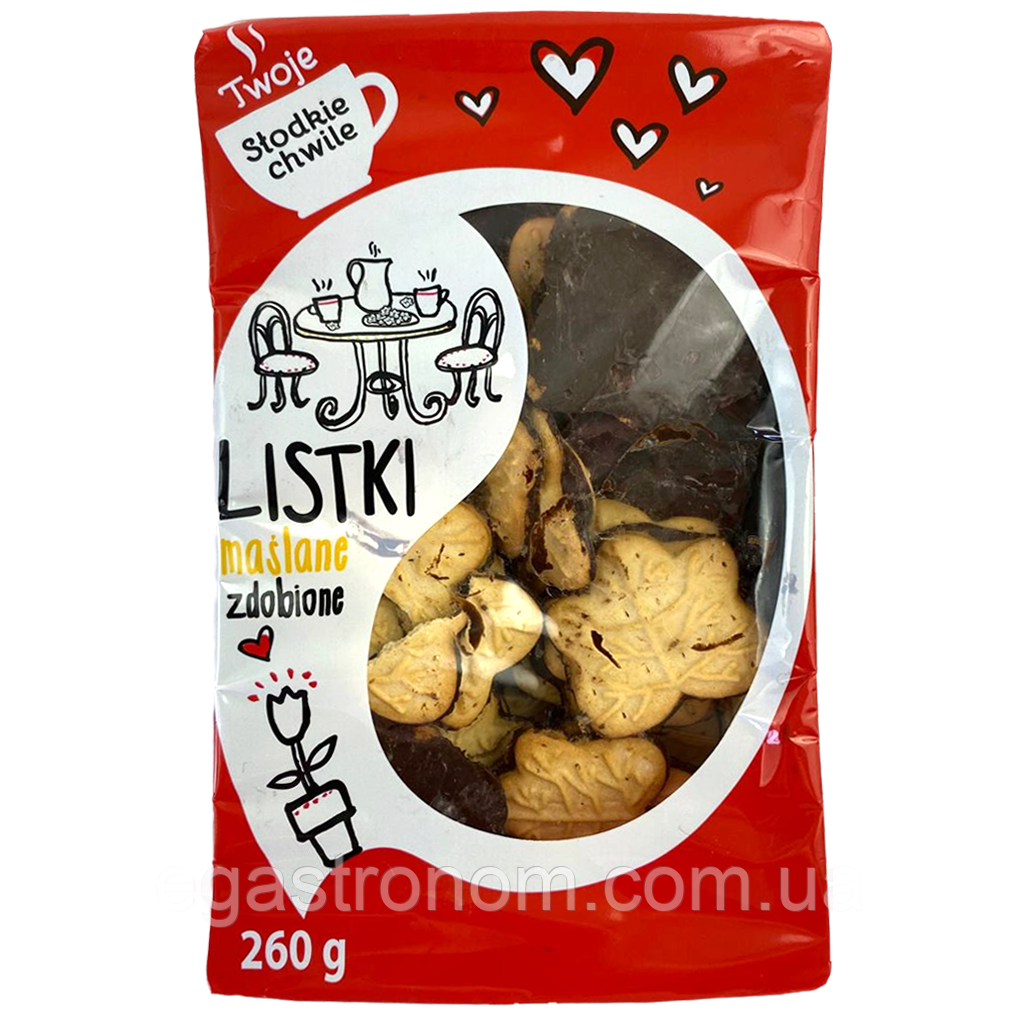 Печиво здобне масляне Твоє Twoje listki 260g 10шт/ящ (Код: 00-00016782)