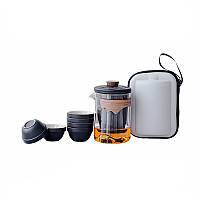 Дорожный чайный набор Lesko CX-3365 Black заварник + 6 пиал с чехлом 310 ml стеклянный 5шт