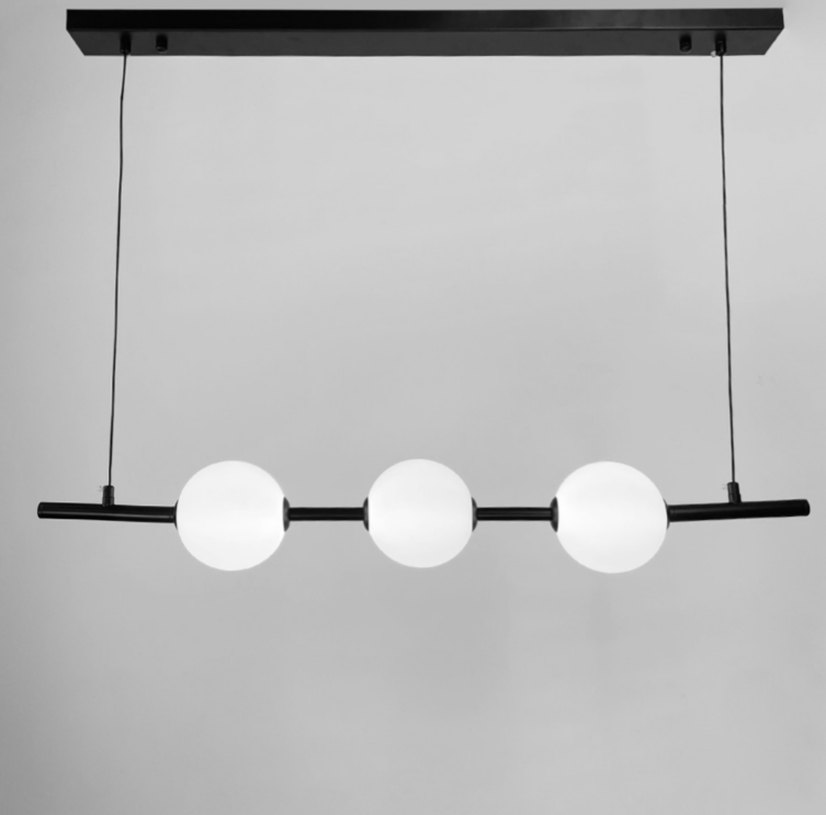 Видовжена чорна люстра з 3-ма акриловими кульками 910B/3 BK, фото 1