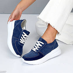 Яскраві сині замшеві кросівки натуральна замша на білій підошві 37