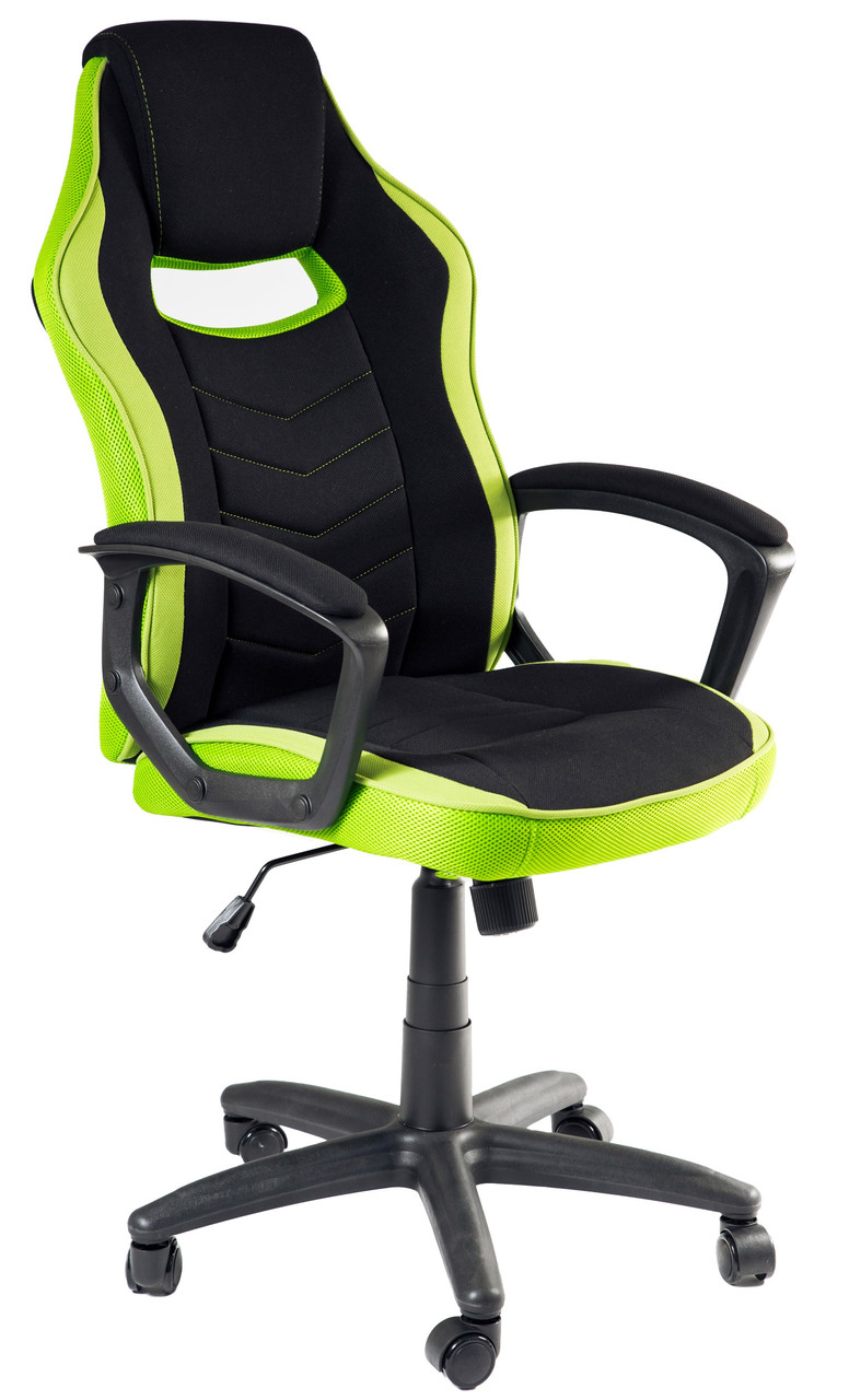 Геймерське крісло Pilot чорно-зелене для комп'ютера з регульованою спинкою та висотою на коліщатках TF, фото 1
