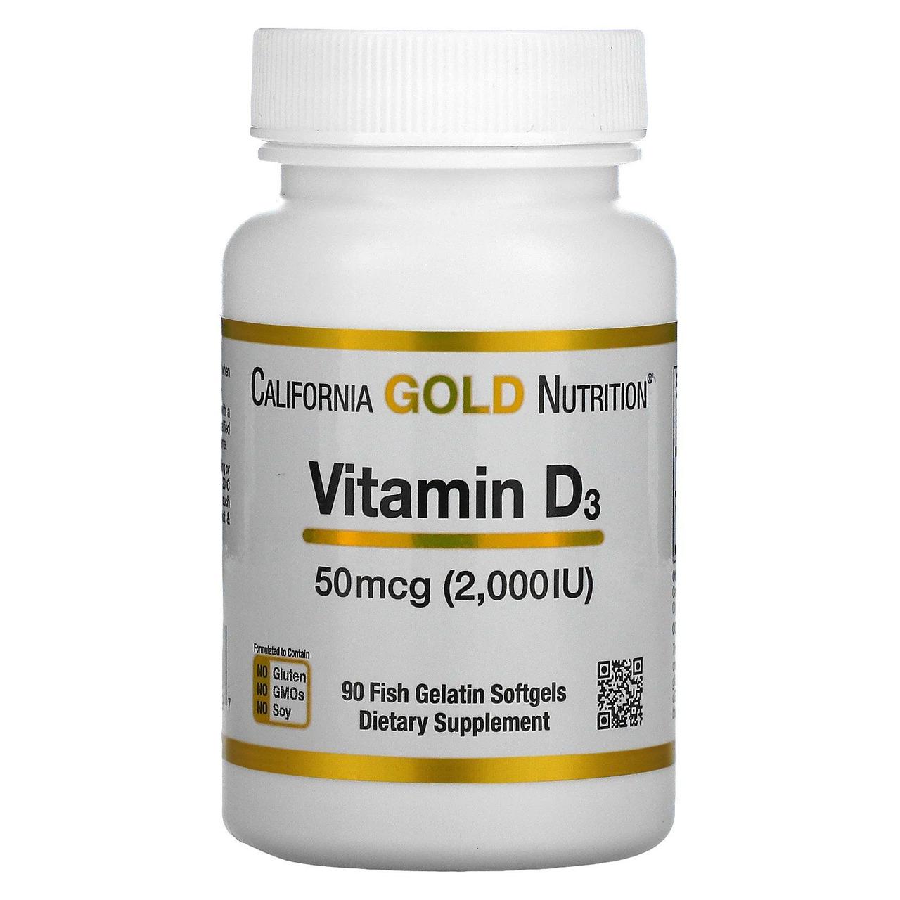 Вітамін Д3 California Gold Nutrition (Vitamin D3) 50 мкг 2000 МО 90 капсул BX722, фото 1
