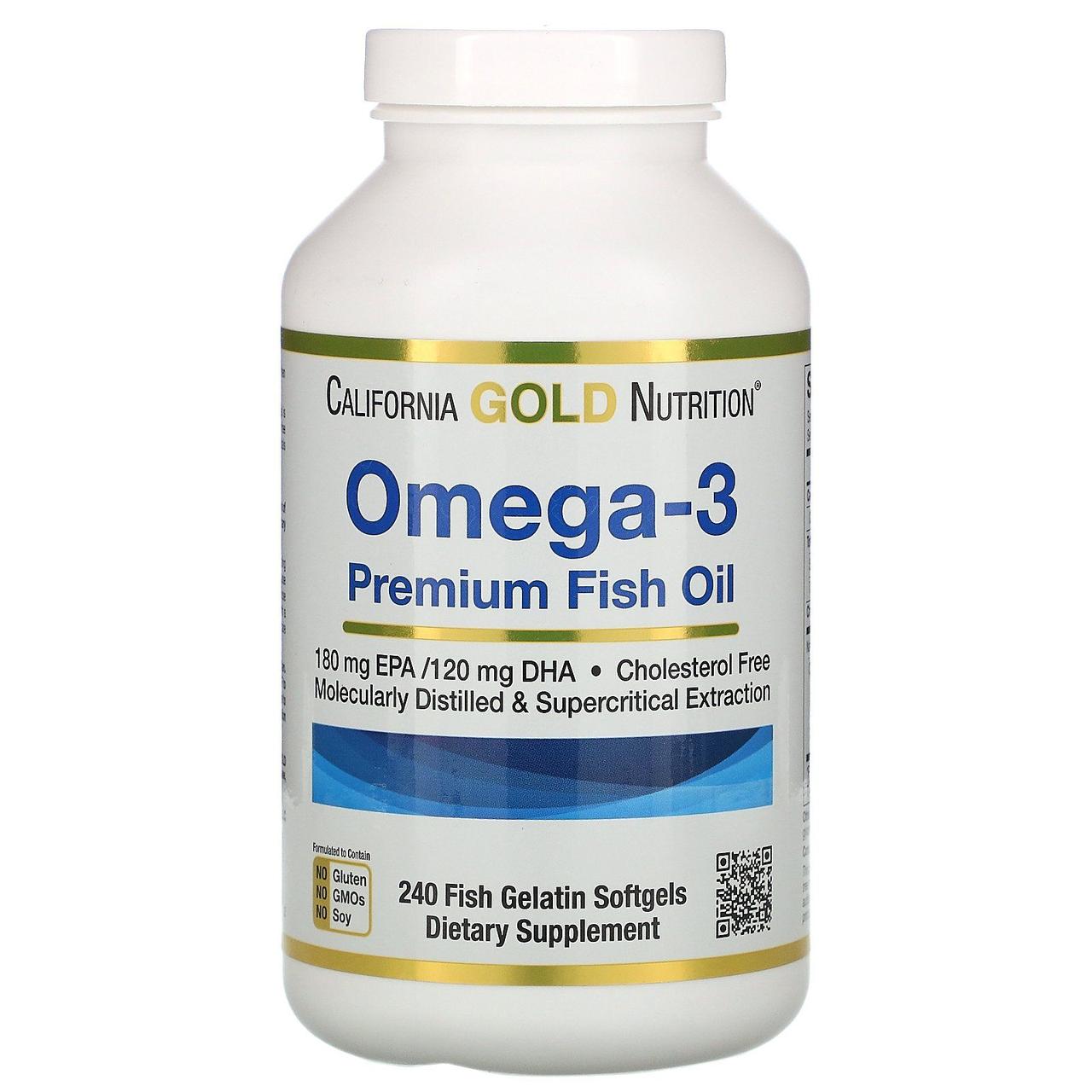 Омега-3 риб'ячий жир преміумкласу California Gold Nutrition (Omega-3 Premium Fish Oil) 240 капсул BX738, фото 1
