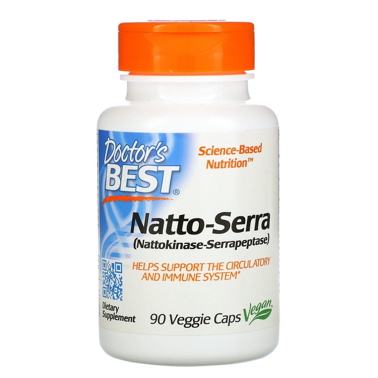 Натокіназа та серрапептаза, Natto-Serra, Doctor's Best, 90 вегетаріанських капсул BX860