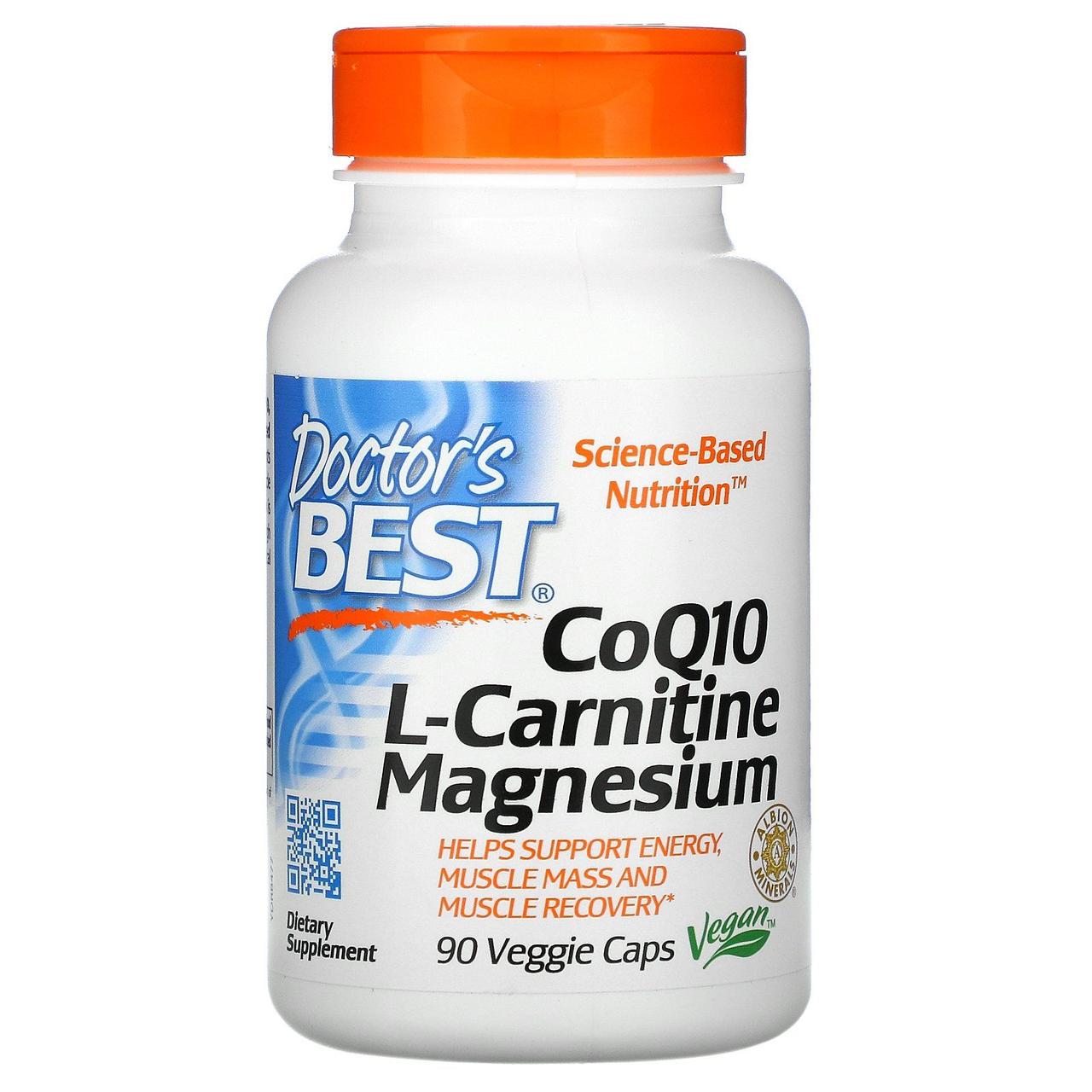 Коензим Q10 L-Карнітин Магній, CoQ10 L-Carnitine Magnesium, Doctor's Best, 90 вегетаріанських капсул BX886, фото 1