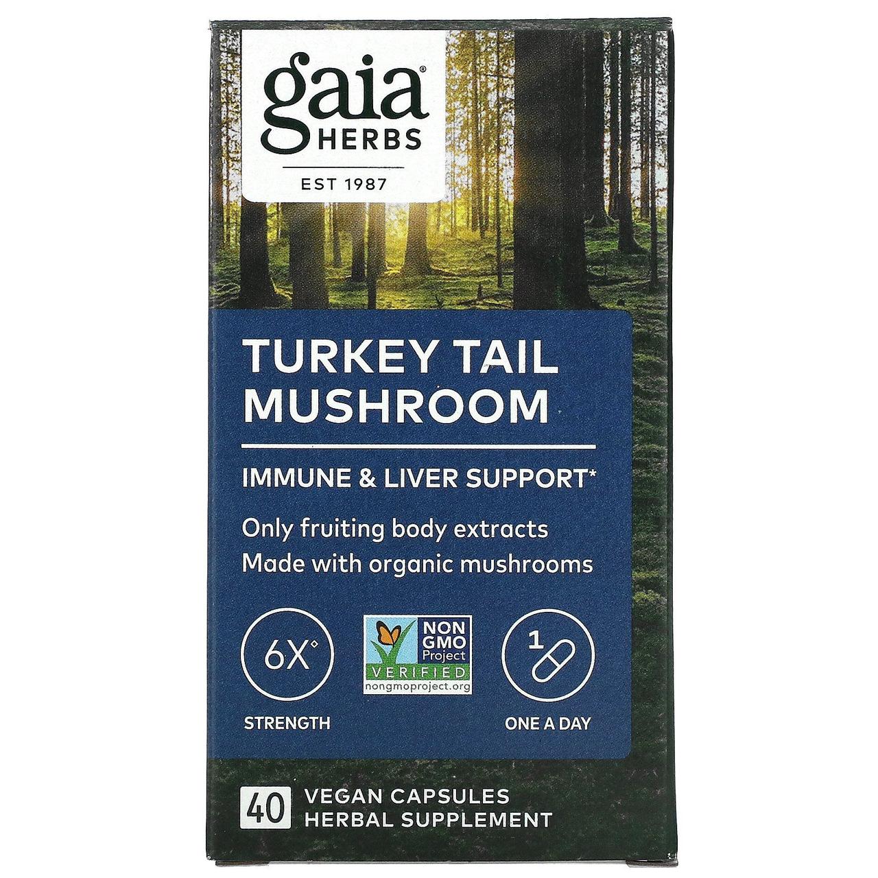 Gaia Herbs, Хвіст індички, гриб, 40 веганських капсул BX488, фото 1
