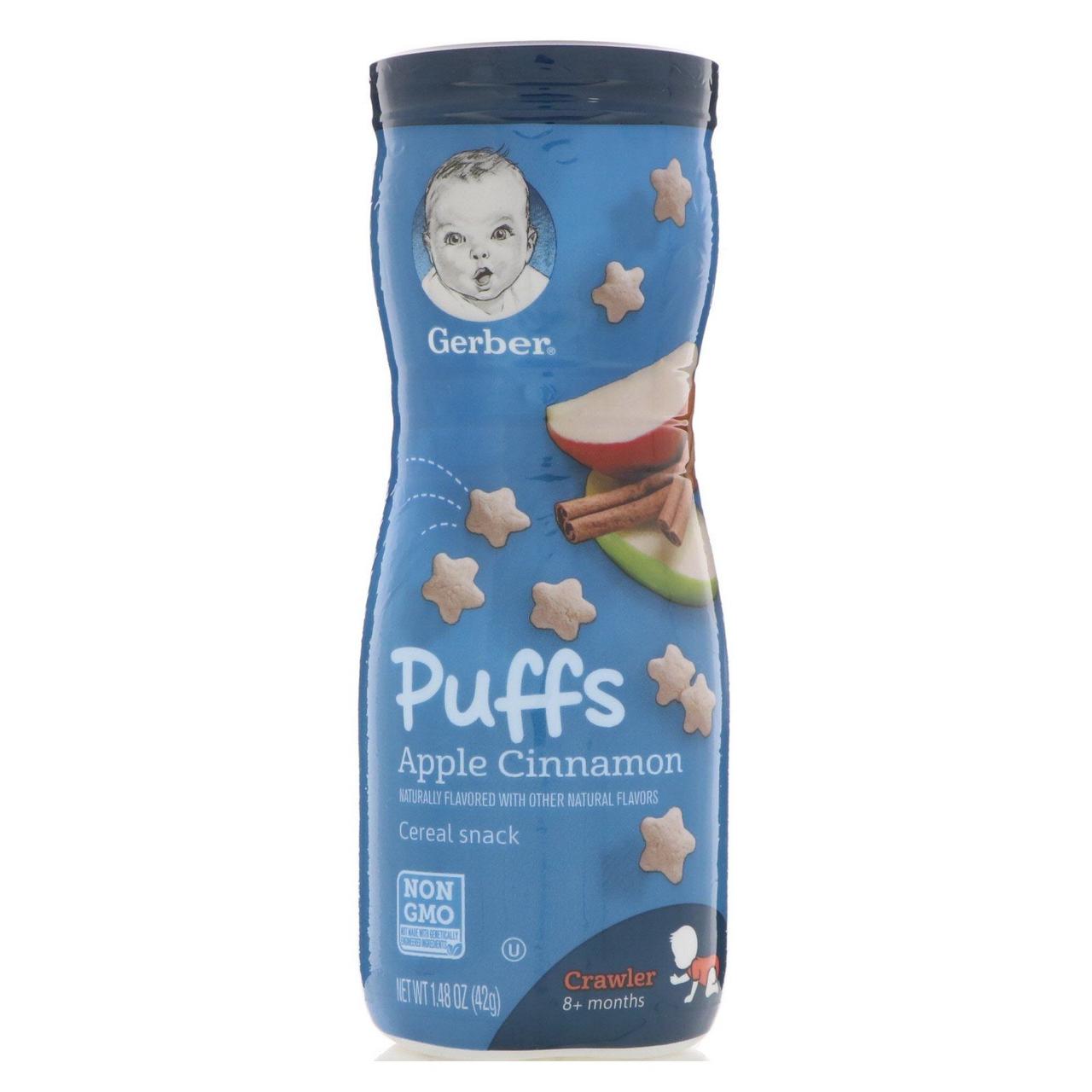 Пуфи для дітей від 8 місяців яблуко та кориця Gerber (Puffed Grain Snack 8+ Months Apple Cinnamon) 42 г BX499, фото 1