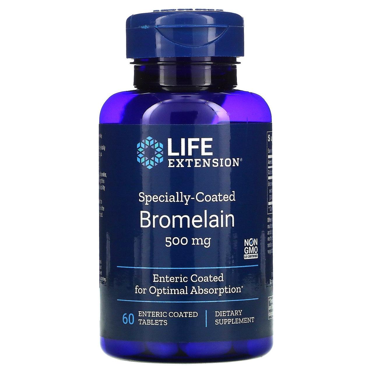 Бромелаїн у спеціальній оболонці, Specially Coated Bromelain, Life Extension, 500 мг, 60 таблеток BX173, фото 1