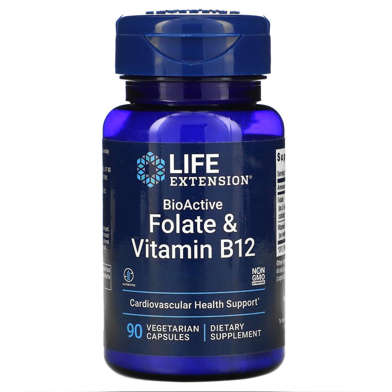 Фолієва кислота та вітамін B12 Life Extension (Folate and Vitamin B12) 400 мкг/300 мкг 90 капсул BX022