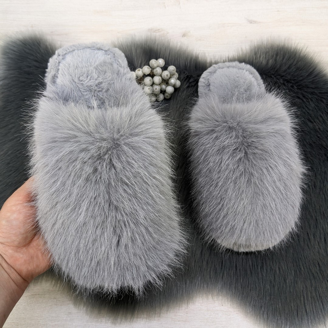 Тапочки хутряні жіночі закриті сірі 4569, фото 1