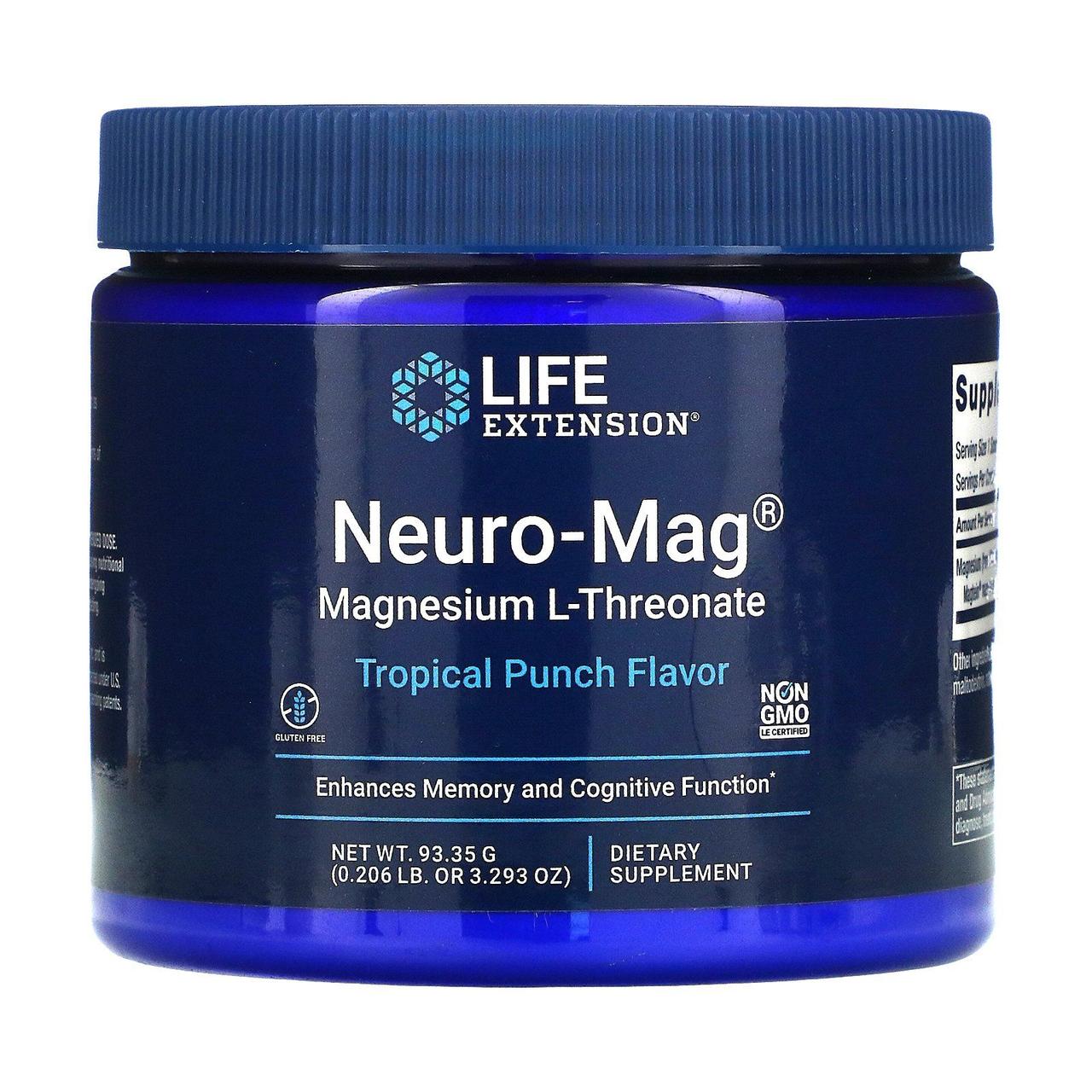 Магній для пам'яті та когнітивної функції, L-Треонатte, Tropical Punch Flavor, Life Extension, 93,35 г BX248, фото 1
