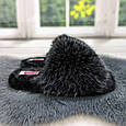 Тапочки хутряні жіночі чорні із сірим 4570, фото 2