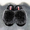 Тапочки хутряні жіночі чорні із сірим 4570, фото 3