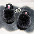 Тапочки хутряні жіночі чорні із сірим 4570, фото 4