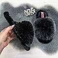 Тапочки хутряні жіночі чорні із сірим 4570, фото 5