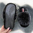 Тапочки хутряні жіночі чорні із сірим 4570, фото 6