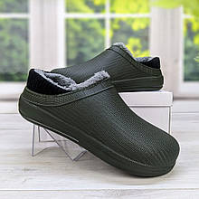 Калоші чоловічі піна з хутром кольору хакі з м'яким задником Gipanis 4257