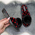 Капці жіночі Белста чорні в червоний горох з хутряним помпоном 4093, фото 2