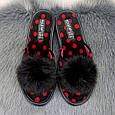Капці жіночі Белста чорні в червоний горох з хутряним помпоном 4093, фото 3