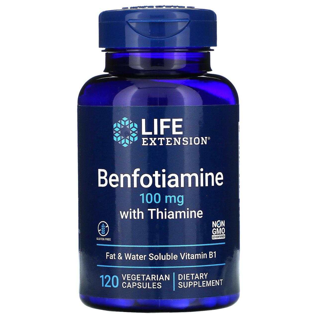 Бенфотіамін, з тіаміном, Benfotiamine with Thiamine, Life Extension, 100 мг, 120 рослинних капсул BX137, фото 1