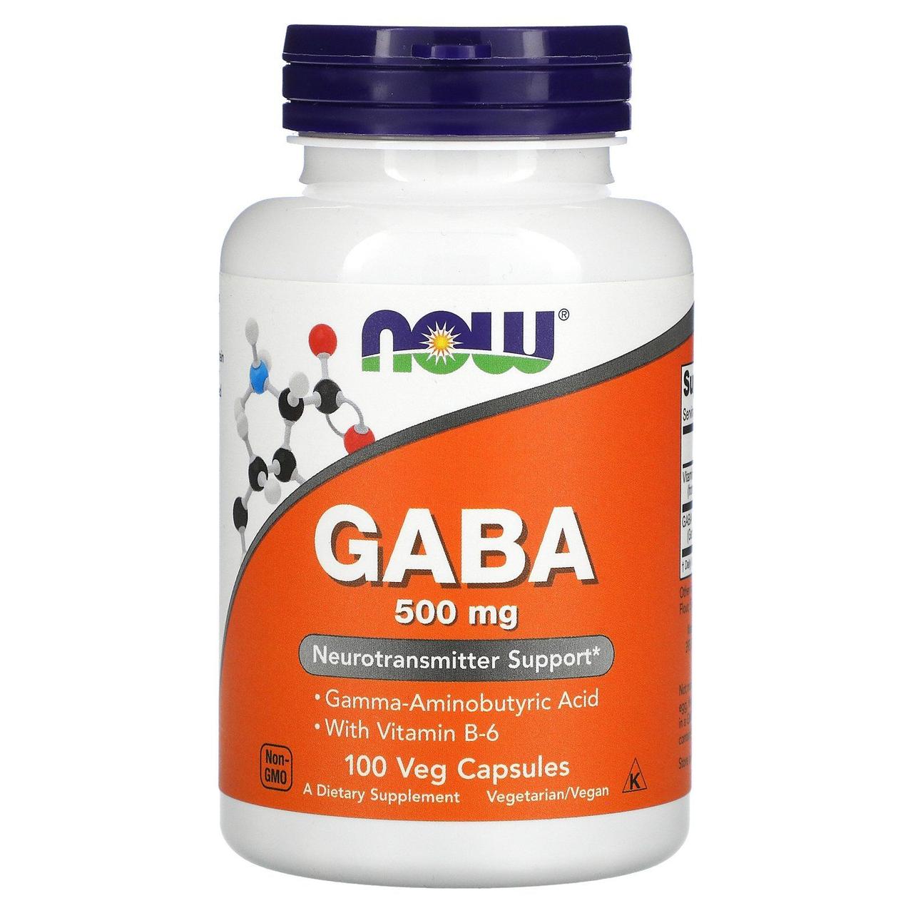 ГАМК гамма-аміномасляна кислота Now Foods (GABA) 500 мг 100 рослинних капсул BX468, фото 1