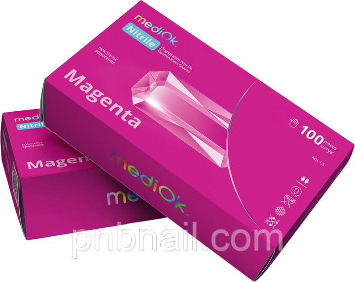 Рукавички нітрилові MediOk Magenta ( рожеві )/ S, 100 шт/уп