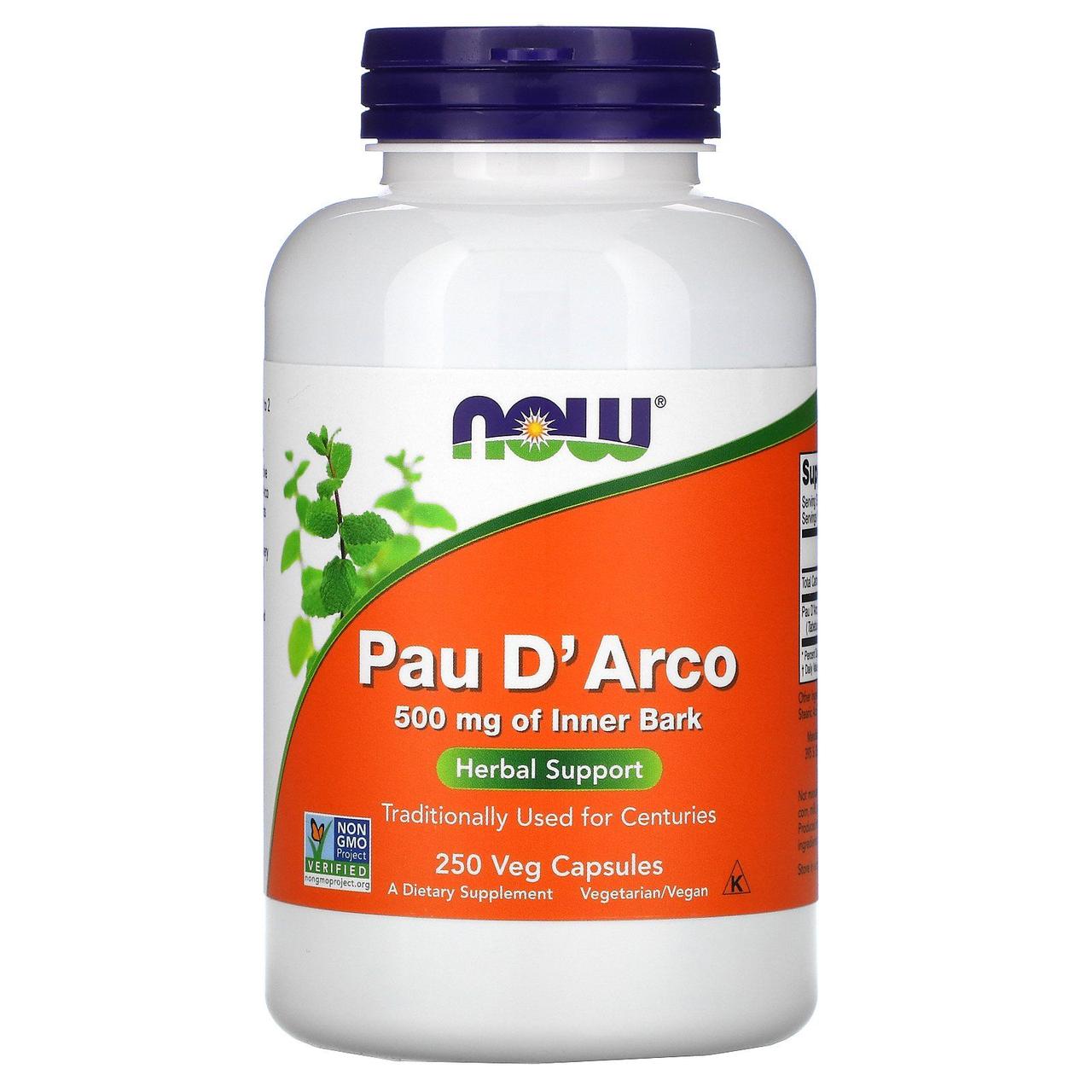 Кора мурашиного дерева Д'яко Now Foods (Pau D 'Arco) 500 мг 250 капсул BX439, фото 1