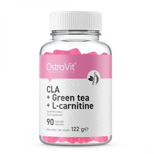 КЛК (кон'югована лінолева кислота) + зелений CLA + GREEN TEA + L-CARNITINE, OstroVit, 90 капсул BX986, фото 1