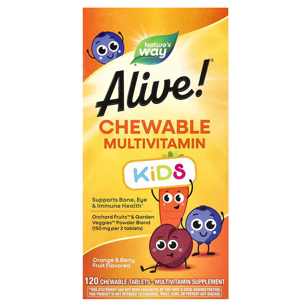 Мультивітаміни для дітей Nature's Way Alive! Kids Chewable Multi-Vitamin 120 Tabs (Orange + Berry)
