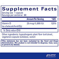 Вітамін Д3 Pure Encapsulations (Vitamin D3) 1000 МО 60 капсул BX521, фото 2