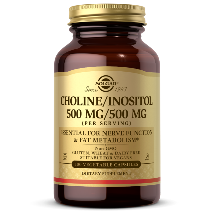 Холін/Інозитол Solgar (Choline/ Inositol) 500 мг/500 мг 100 капсул на рослинній основі BX859