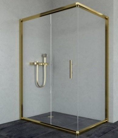 Душова кабіна Aquanil MINNESOTA Gold 100х80х190, розсувні двері, скло прозоре, профіль золото, БЕЗ ПІДДОНУ, фото 1