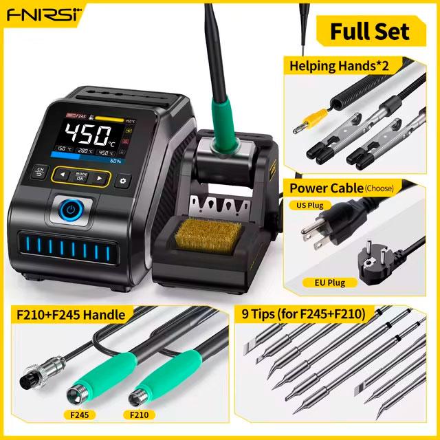 FNIRSI DWS-200 (full set) – паяльна станція, потужність 200Вт, до 450°C, з тримачами F245/F210, + 3 жала типу