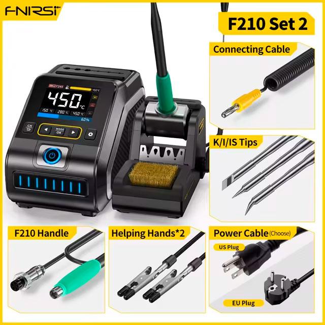 FNIRSI DWS-200 (set3) – паяльна станція, потужність 200Вт, до 450°C, з тримачем F210, + 3 жала типу C210
