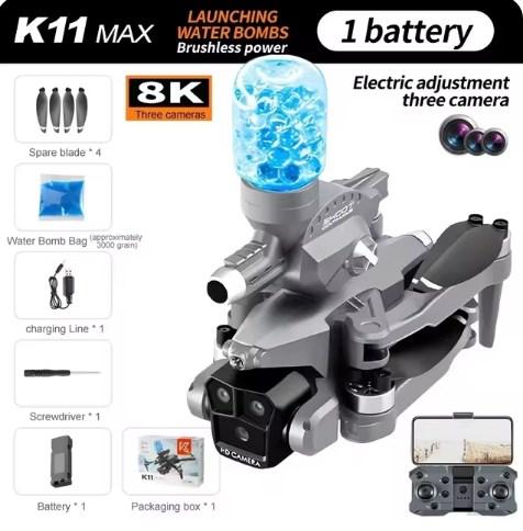 Квадрокоптер K11 max gray 8k дрон з функцією стрільби водою і камерою HD 8K з WiFi Камерою + управління зі смартфона 1800mAh