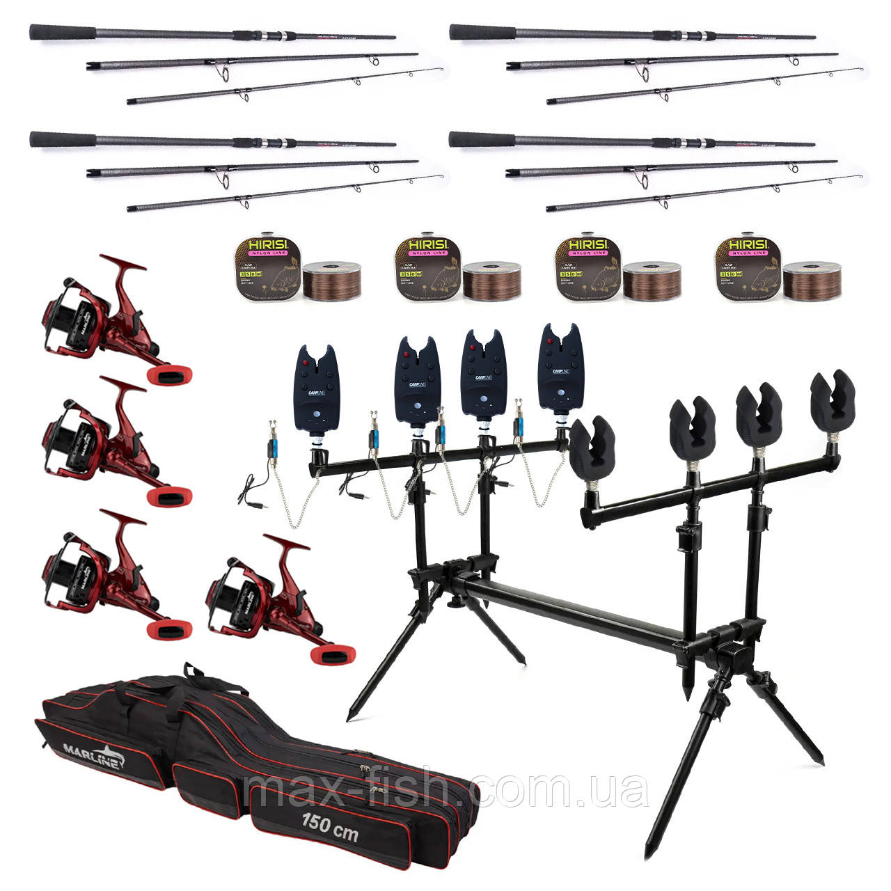 Карповий набір Вудилища Weida Carp 3,30 м + котушки + Род Под на 4 Вудилища + Свінгери + Сигналізатори