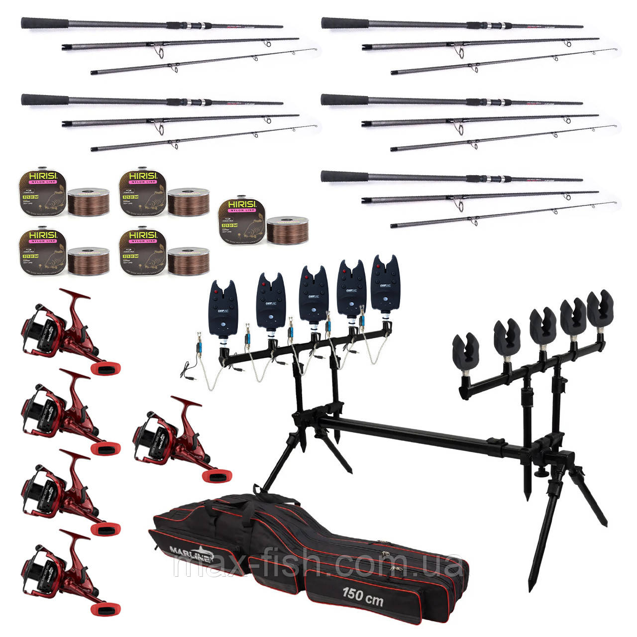 Карповий набір Вудилища Weida Carp 3,30 м + котушки + Род Под на 5 Вудилищ + Свінгери + Сигналізатори, фото 1