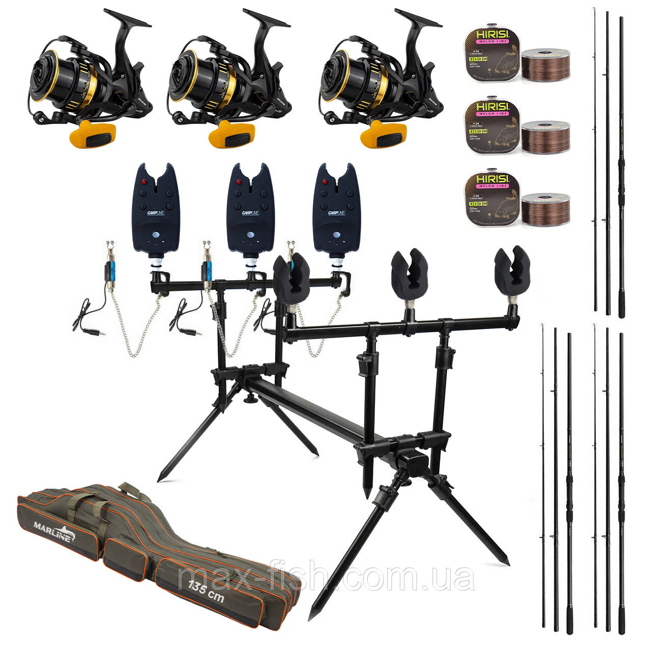 Карповий набір Вудилища Flagman Magnum Black Carp 3,3м 3lb + котушки + Род Под на 3 Вудилища + Свінгери + Сигналізатори