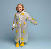 Дитячий багаторазовий дощовик плащ на кнопках з капюшоном Каченята, зріст 98-140