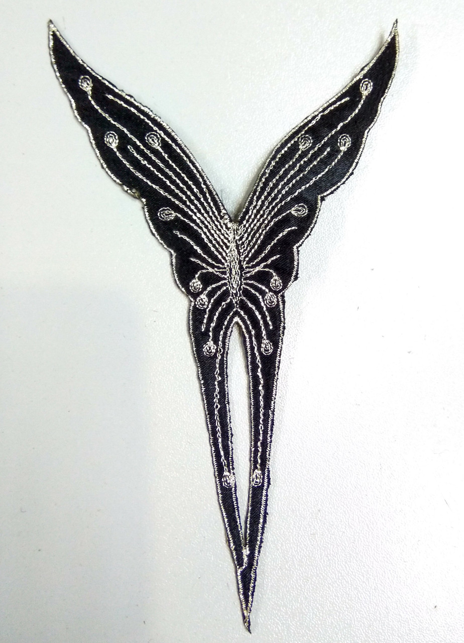 Чорний срібний метелик аплікація клейова вишивка на тканинній основі вишивка сріблом клеїться праскою 