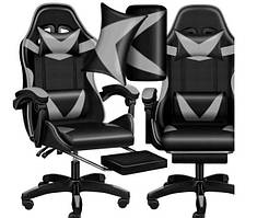Крісло геймерське PLAYER з підставкою для ніг і масажем Black/Grey (100016)