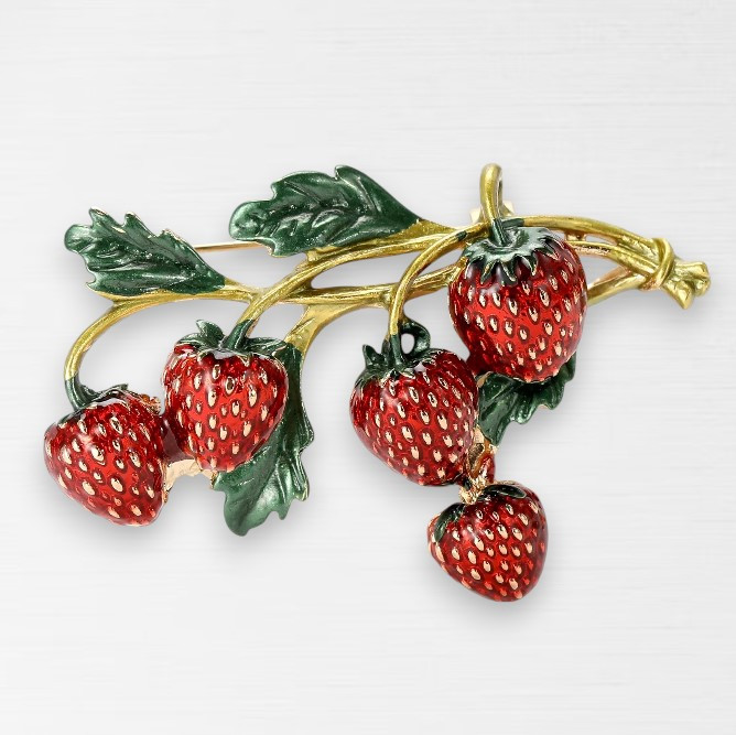 Жіноча золотиста брошка соковита полуниця 3.7х5 см AurumLux723, фото 1