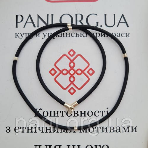 Кольє каучукове чорне зі срібними вставками, фото 1