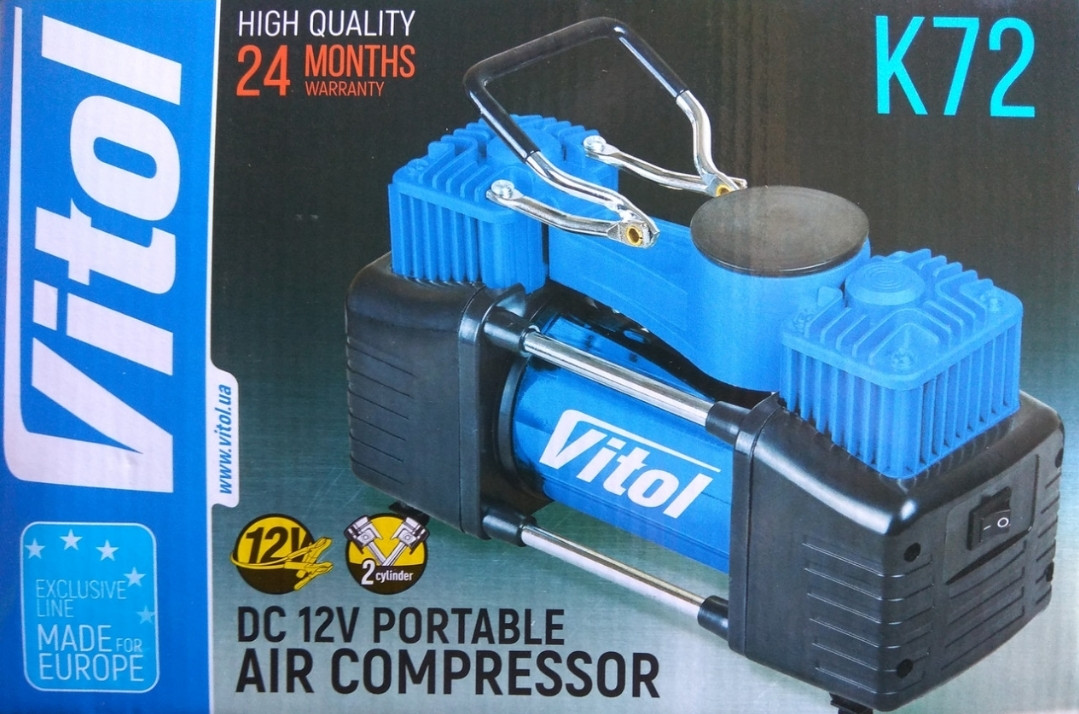 K72 Vitol К72 Вітол Компресор автомобільний двопоршневий 90 л/хв 360 Вт, фото 1