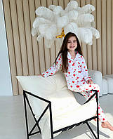 Дитяча фланелева піжама з червоними сердечками для дівчинки