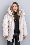 Зимова стильна куртка Селін-2, оверсайз, молочного кольору, фото 2
